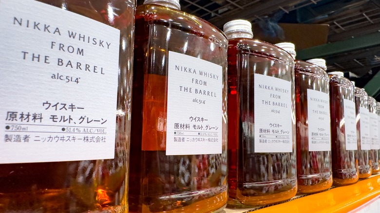 a row of Nikka Whisky From The Barrel on the shelf