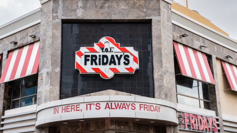 TGI Fridays marquee with slogan "In here, it's always Friday"