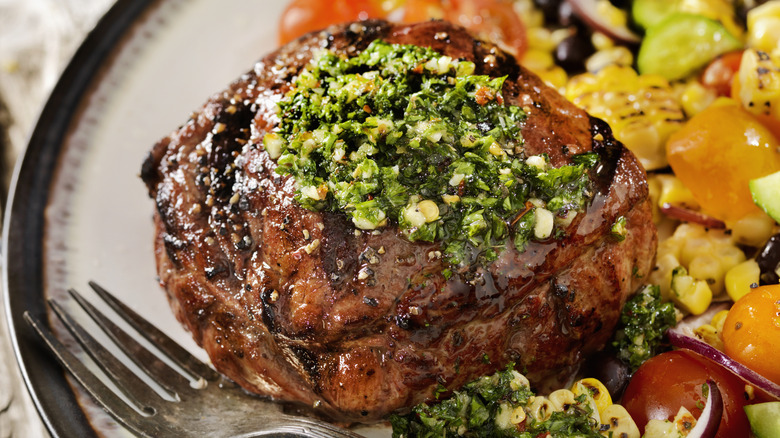 steak served with chimichurri