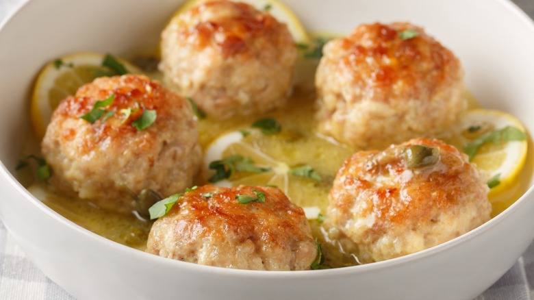 lemon caper butter sauce in a bowl