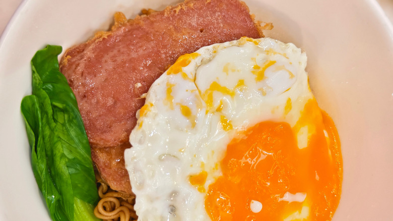 spam and eggs on a plate