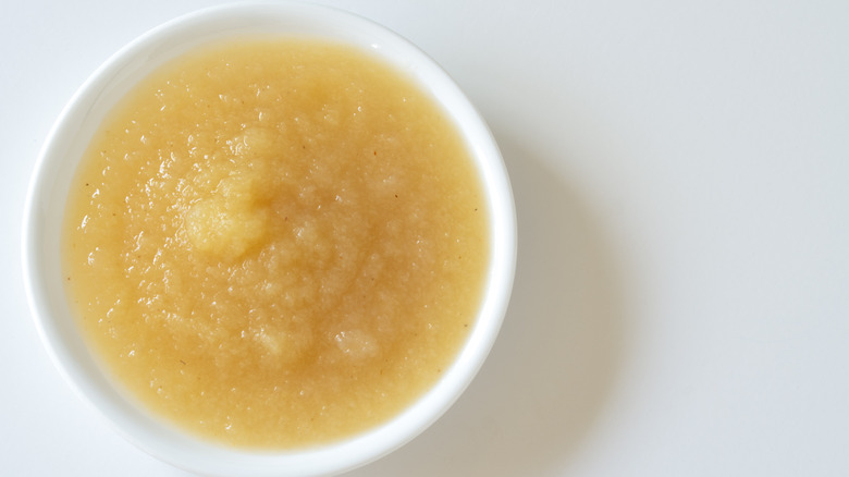 White bowl of applesauce