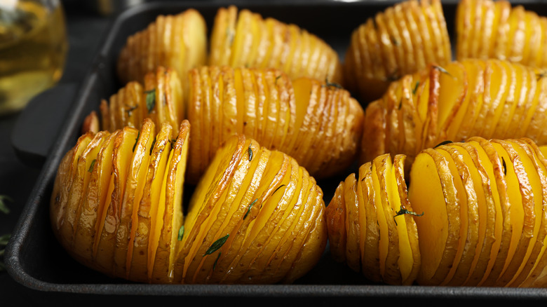 Hasselback cut baked potatoes