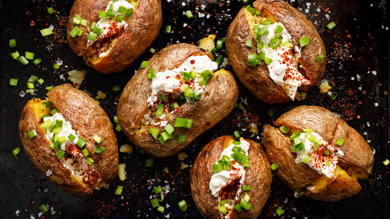 baked potatoes with toppings