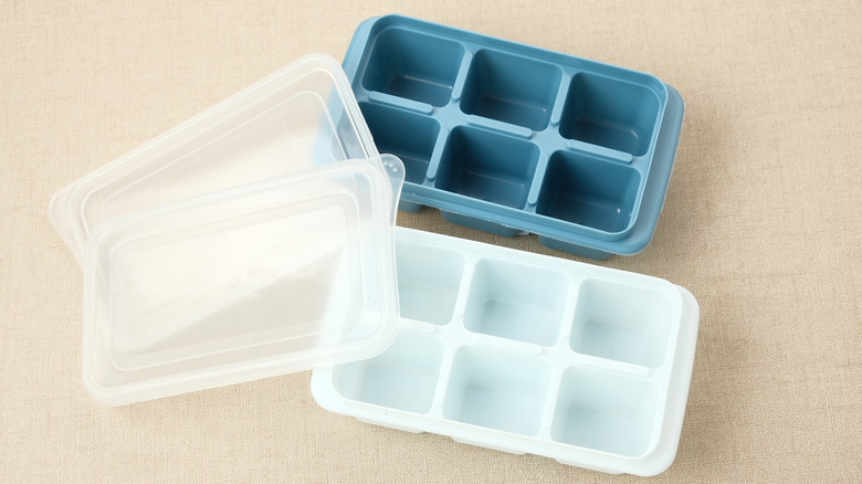 two empty silicone ice cube trays