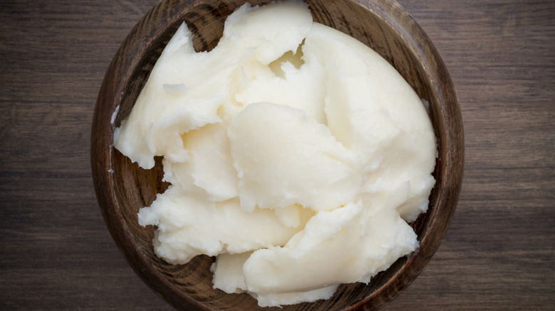 Wooden bowl full of lard