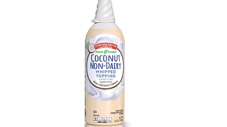 Bottle of Friendly Farms Non-Dairy Coconut Whipped Topping.