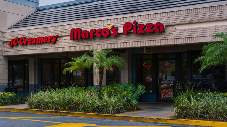An exterior of a Marco's Pizza restaurant.