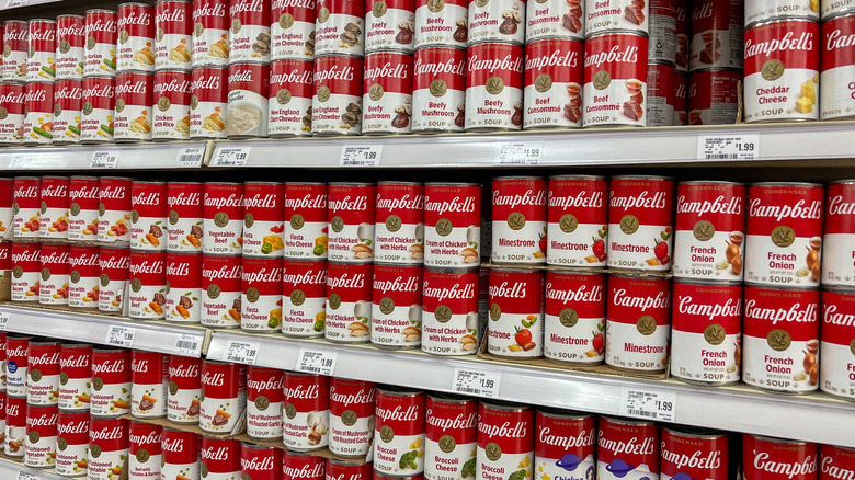 Store shelf loaded with Campbell's soup