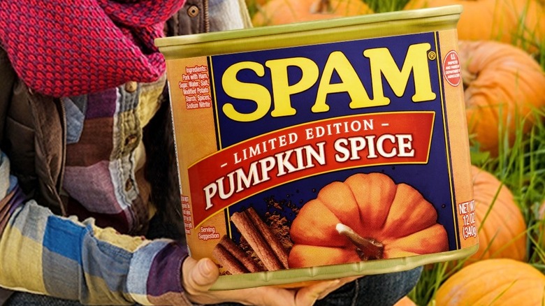 Hand holding Pumpkin Spice Spam