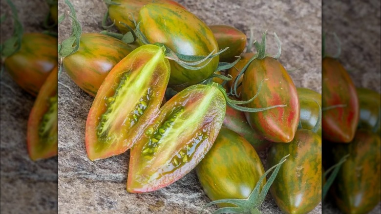 Lucky tiger tomatoes sitting on a counter