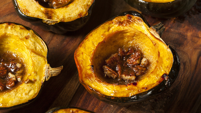 Acorn squash roasted with sugar and pecans