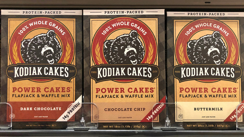 Boxed waffle mix on store shelf