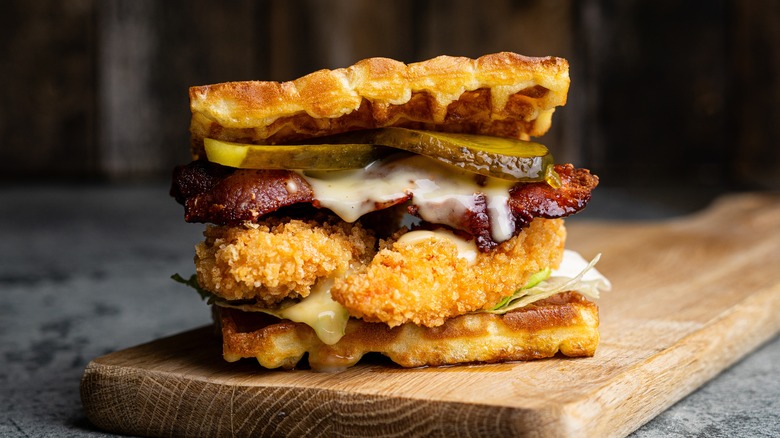 Chicken and waffle sandwhich