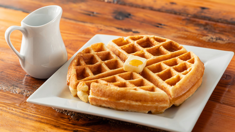 Plated waffle on wood background
