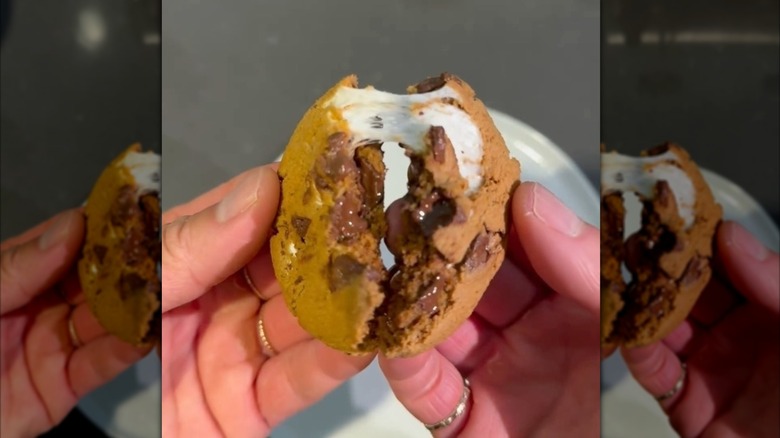 A close up of the Chocolate and Marshmallow-filled S'more Cookies