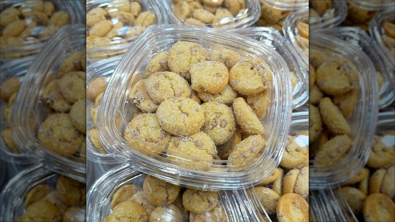 Cinnamon Chip Bisconie Bites packages sit stacked in a Costco