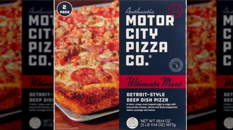 Box of Motor City Pizza Co. frozen ultimate meat pizza
