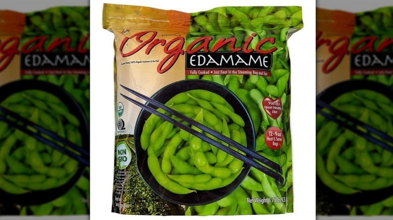 Package of Madame frozen organic edamame