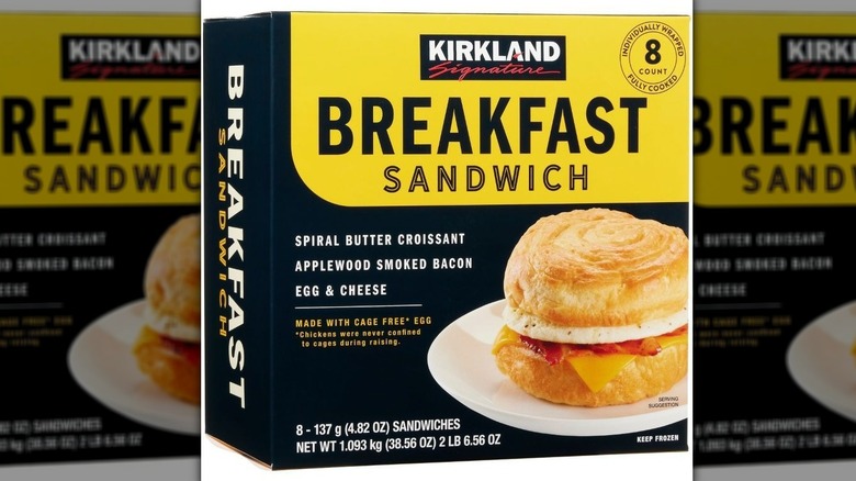 Box of Kirkland Signature's frozen croissant breakfast sandwiches
