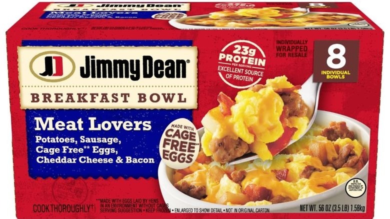 Box of Jimmy Dean's frozen Meat Lovers Breakfast Bowls