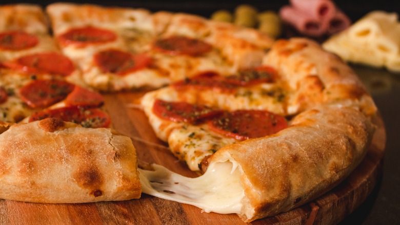 pepperoni pizza with stuffed crust 