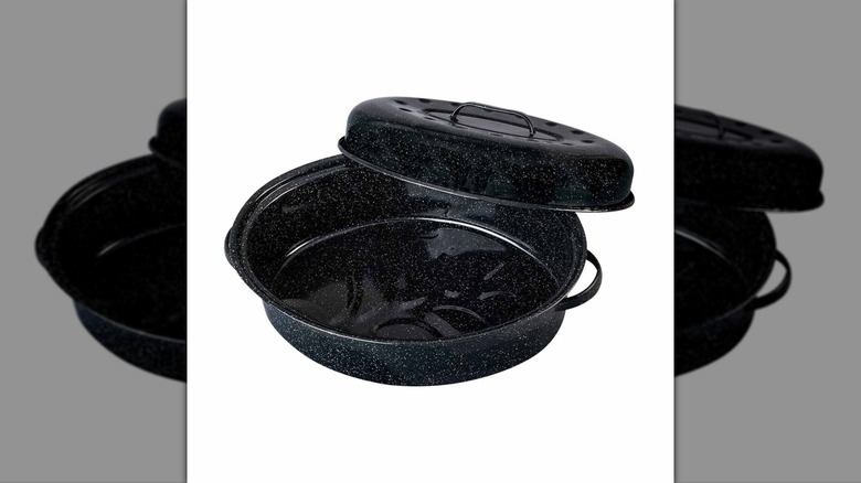 True Living Speckled Enamel Oval Covered Roaster.