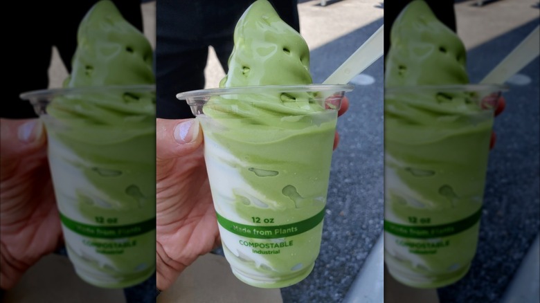 Cup of Uji Matcha flavored Hokkaido soft cream from Costco Japan