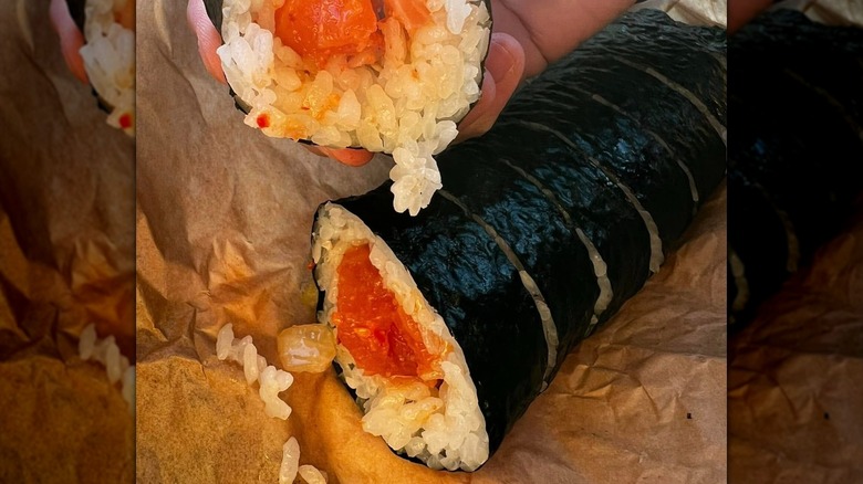 Close look at Costco Japan's Salmon Poke Roll