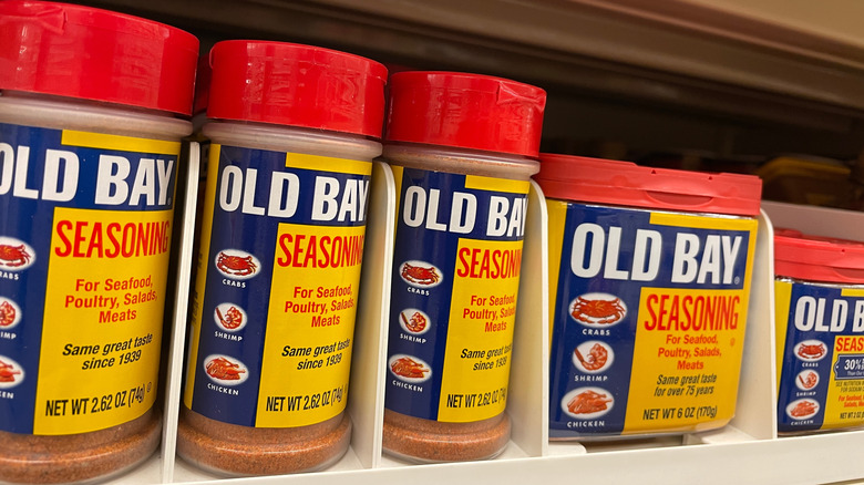 Row of Old Bay Seasoning jars