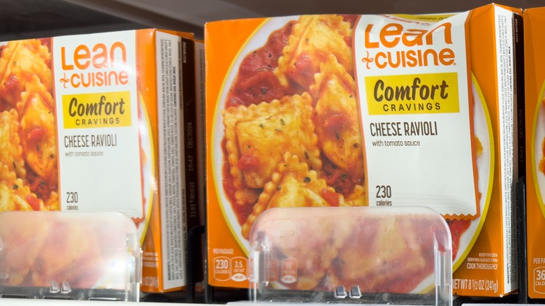 Lean Cuisine ravioli packages in freezer case