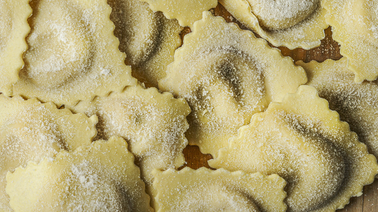 Lightly floured piles of ravioli