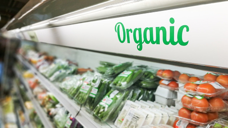 Organic food section in a supermarket