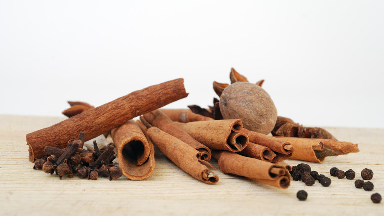 whole cinnamon, nutmeg, clove
