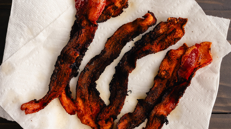burned bacon rashers