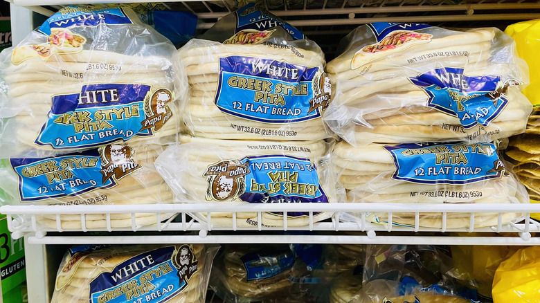Piles of pita bread on display in Costco
