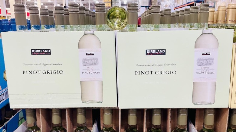 Cases of Kirkland Signature Pinot Grigio on display in Costco