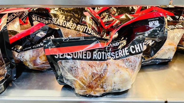 Shelf full of Kirkland Signature Seasoned Rotisserie Chickens