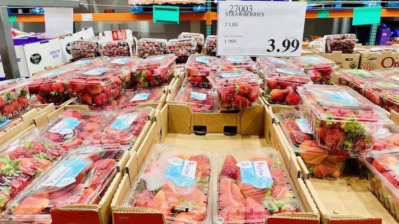 Pallets of strawberries inside Costco