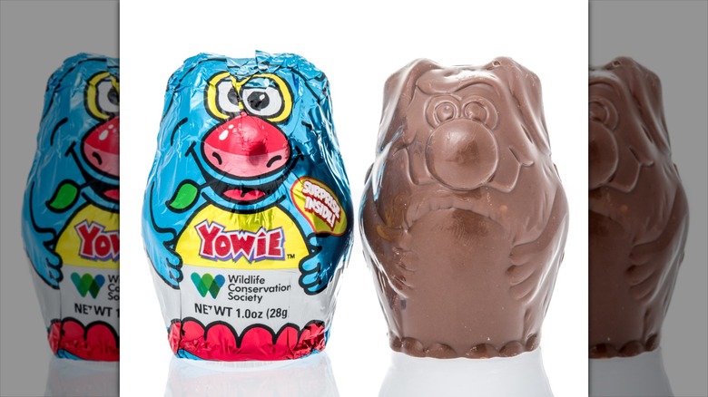 A wrapped and unwrapped Yowie Surprise Inside Chocolate Egg