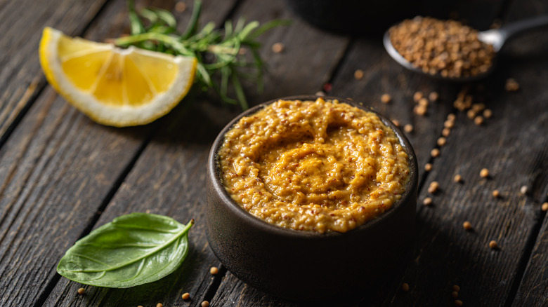whole-grain mustard in ramekin