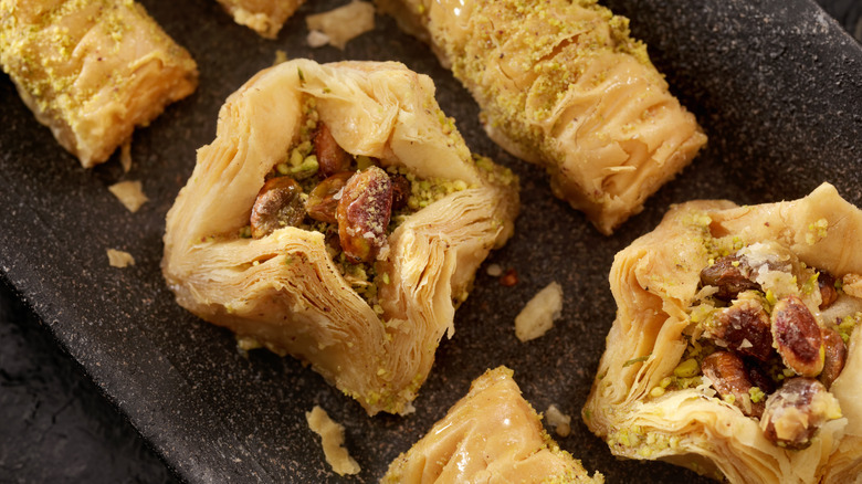Puff pastry desserts on tray
