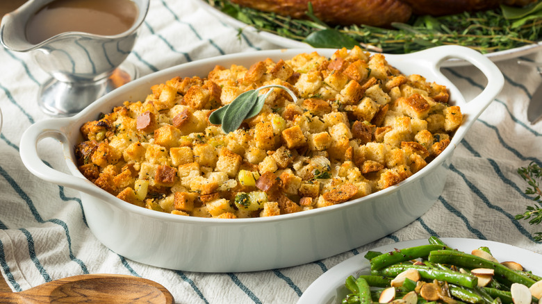 Thanksgiving stuffing in serving dish