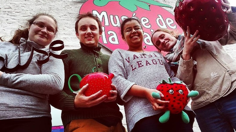 fans outside Belgian strawberry museum
