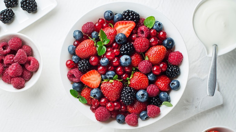 white bowl with mixed berries