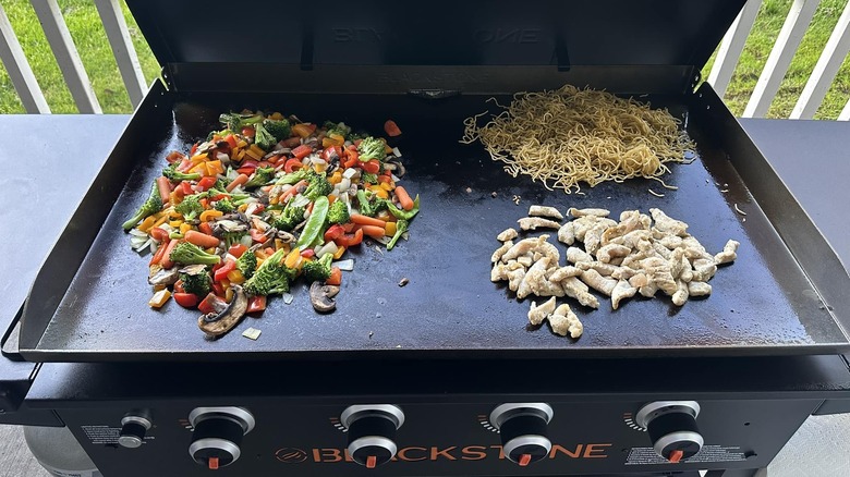stir-fry ingredients on griddle