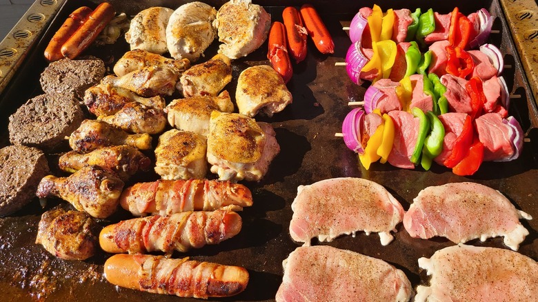 food cooking on blackstone griddle