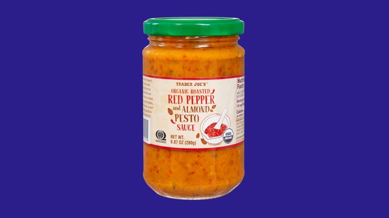 Organic Roasted Red Pepper and Almond Pesto Sauce from Trader Joe's.