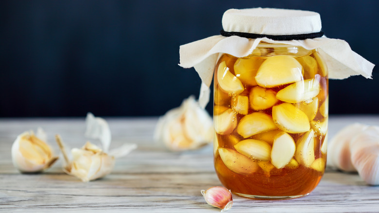jar of fermented garlic honey 