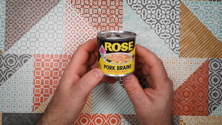 A can of Rose Brand Pork Brains with Milk Gravy
